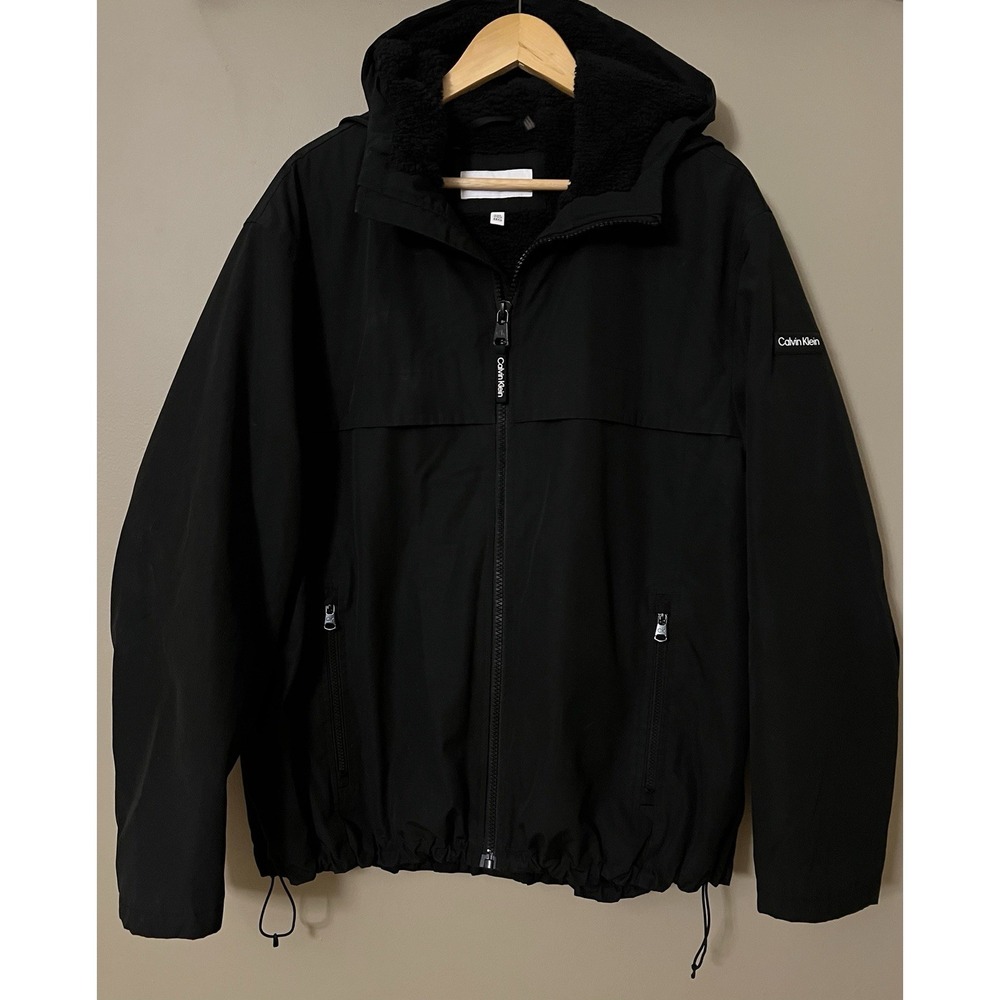 Calvin Klein Men's Black Sherpa Lined Hooded Soft Shell Zip Up Jacket